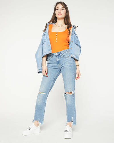 Oranžový dámsky top s kubickými zirkónmi a'la gombíky- Oblečenie