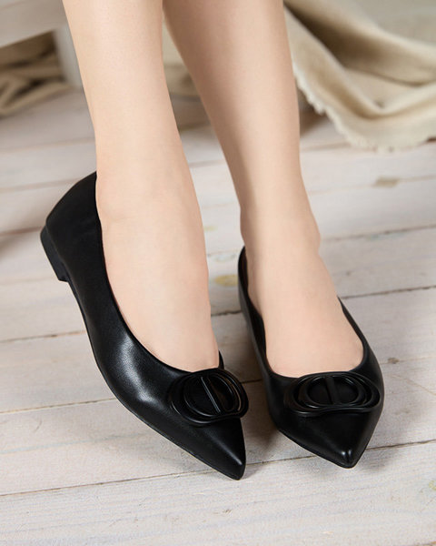 Dámske čierne špicaté balerínky s ozdobou na špičke Manico - Footwear