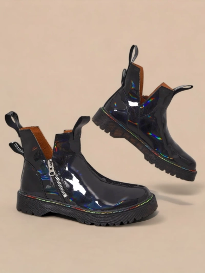 Ženski Gležnarji Diana Črni Usnjeni Elegantni za Jesen