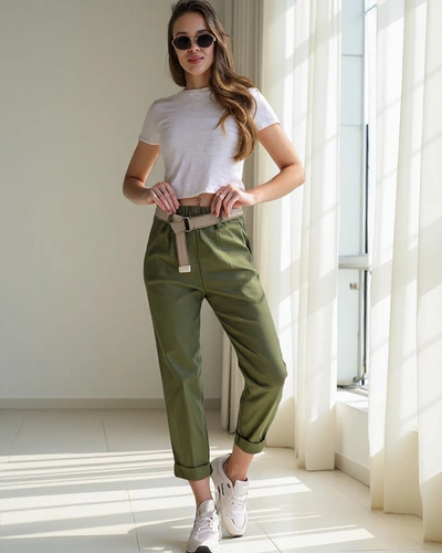 Royalfashion Dámske rovné viskózové nohavice s opaskom