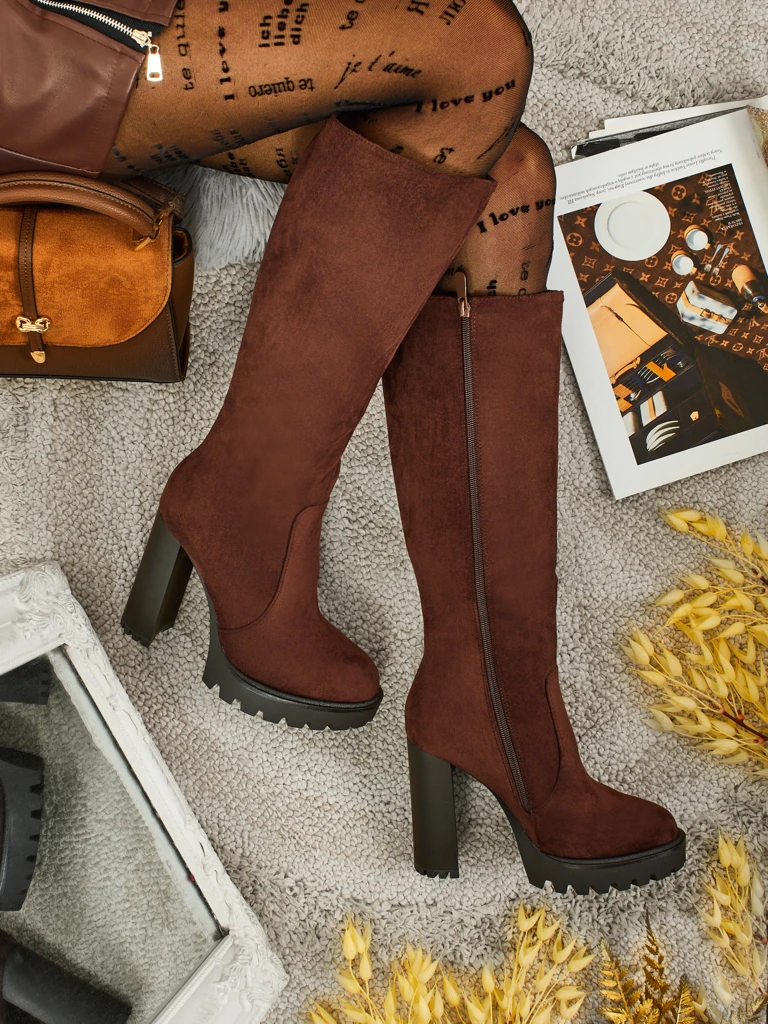 Ženski eko semiš škornji s stebričasto peto GaleNest