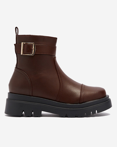 Tmavohnedé dámske čižmy s prackou Utilas - Obuv