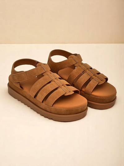 Ženski sandali Callista Camel na platformi Royalfashion ekološko usnje