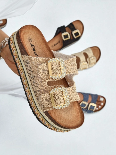 Royalfashion Dámske sandále s ozdobnými kamienkami na prackách GlamCork