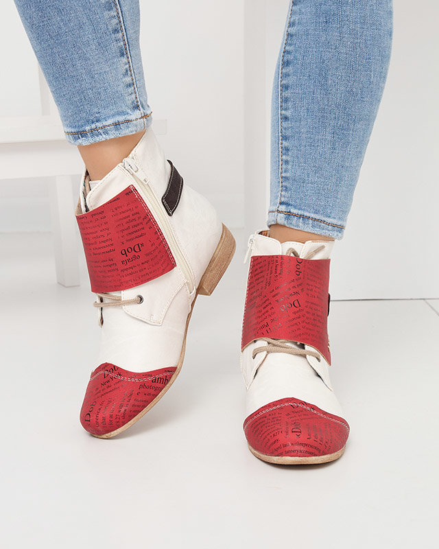 OUTLET Dámske červeno-biele čižmy s potlačou Gehami- Obuv