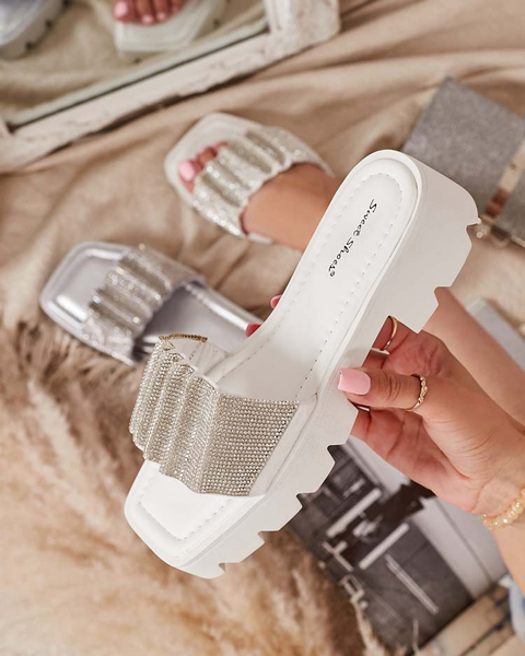 Biele dámske papuče so zirkónom Emkoy - Obuv