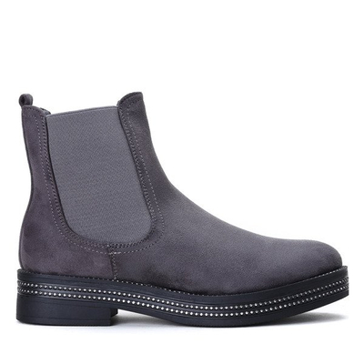 Szare botki z cyrkoniami na płaskim obcasie Izzie - Obuwie