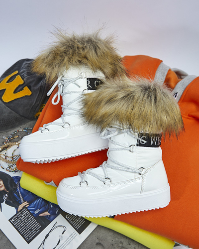 Biele detské slip-on topánky a'la snow boots s kožušinkou Asika - Obuv