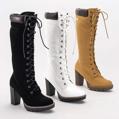 Čierne dámske čižmy na viazanie na stĺpiku Mastio - Obuv