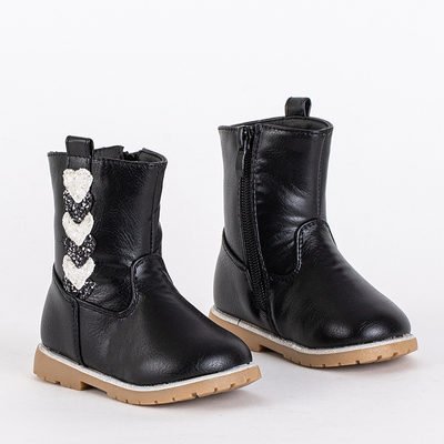 Čierne dievčenské čižmy s ozdobným zvrškom Nokimi-Shoes