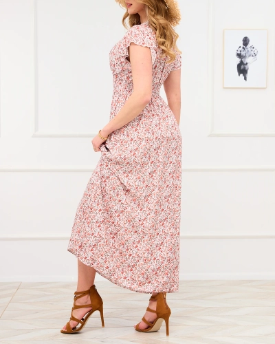 Dámske bielo-oranžové kvetinové maxi šaty - Oblečenie