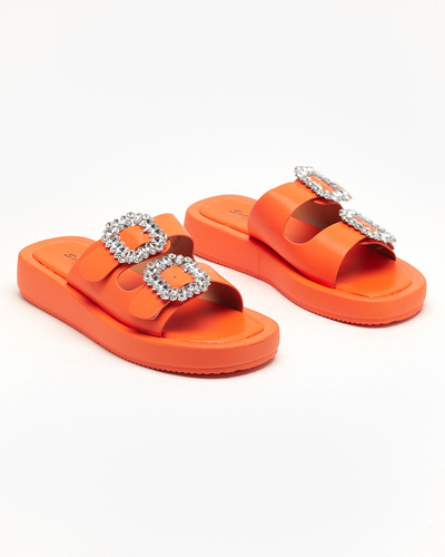 Oranžové dámske papuče s kryštálmi Azazel - Obuv