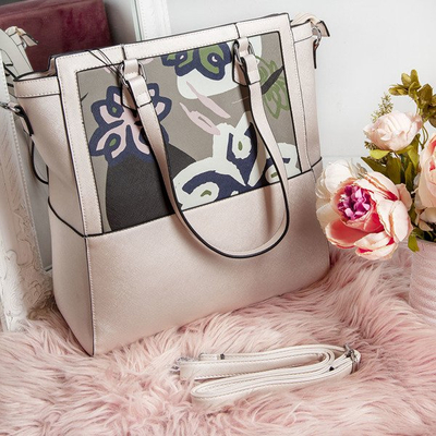 Veľká kabelka zlatej farby s kvetinovým motívom - Kabelky