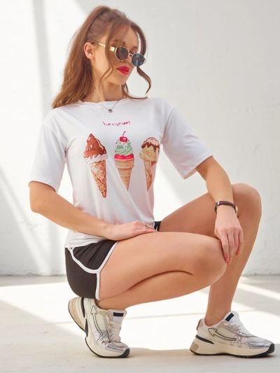 Royalfashion Dámsky športový set s tričkom a šortkami Ice Cream