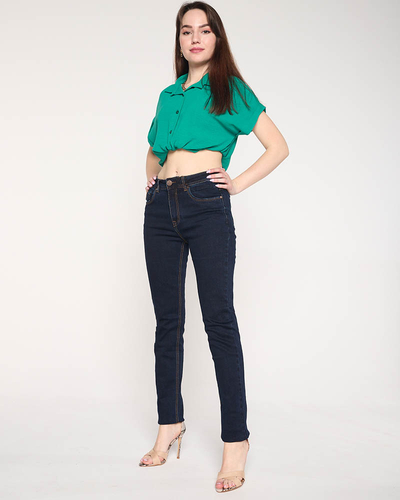 Tmavo modré rovné dámske rifle PLUS SIZE - Oblečenie