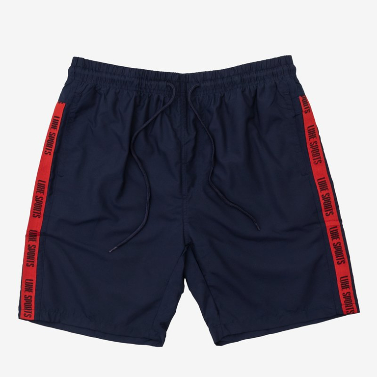 Pánske tmavomodré športové šortky s pruhmi - Oblečenie