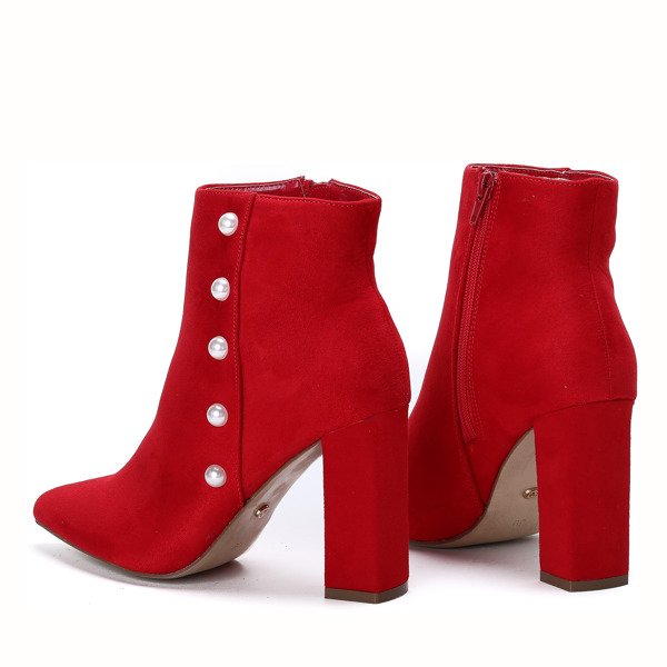 Czerwone botki z perełkami na wysokim słupku Maya - Obuwie