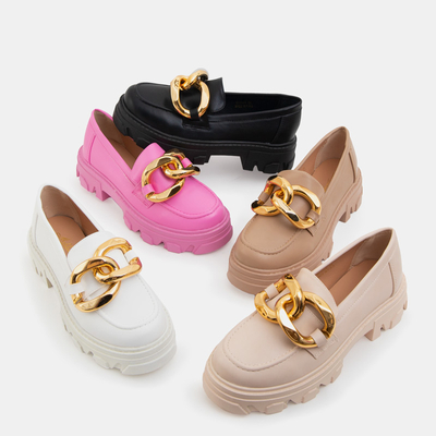 Biele topánky so zlatým ornamentom Lygia - Obuv