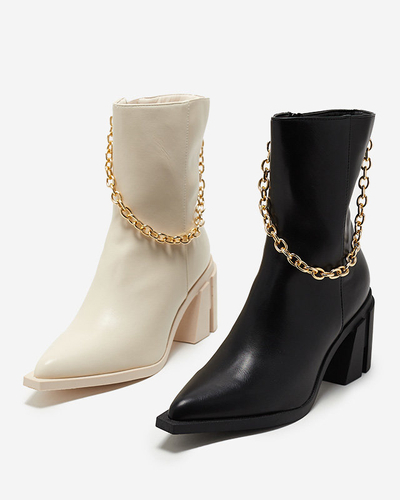 OUTLET Krémové čižmy na podpätku s retiazkou Somlid- Obuv