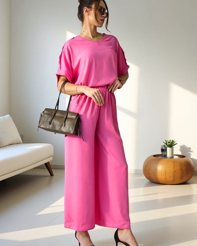 Royalfashion Dámsky casual set s blúzkou s krátkym rukávom a širokými nohavicami