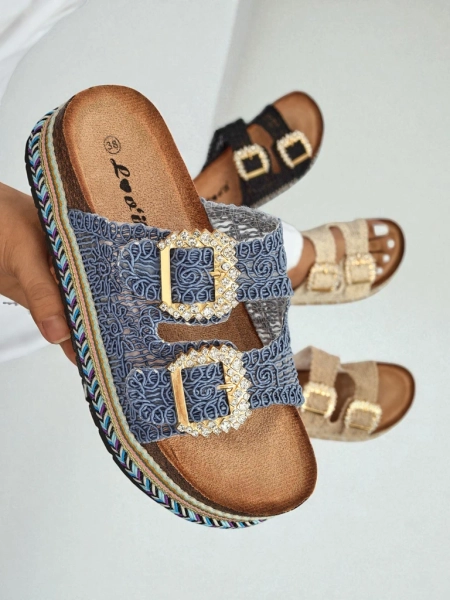 Royalfashion Dámske sandále s prackami zdobenými kamienkami GlamCork