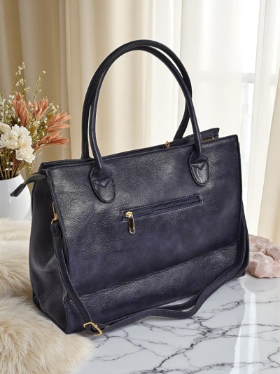 Ženska torba Eurydice Premium iz modrega ekološkega usnja 41x31 cm