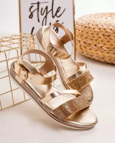 OUTLET Zlaté dámske sandále s kubickými zirkónmi Ido - Obuv