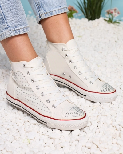 Biele vysoké tenisky so zirkónmi Totulu- Obuv