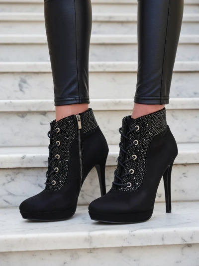 Royalfashion Dámske kotníkové boots na podpatku s rhinestones Efelolo