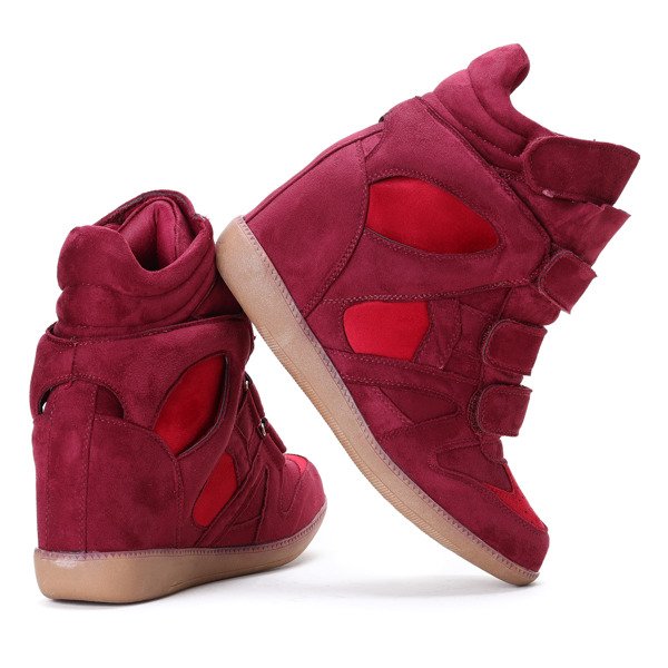 Bordowe sneakersy na koturnie Barbra - Obuwie