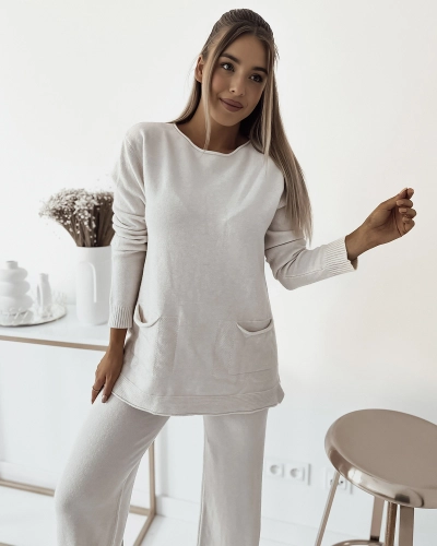 Royalfashion Dámsky svetrový komplet v béžovej farbe