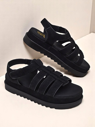 Ženski sandali Heraclea Royalfashion na platformi črni iz eko usnja