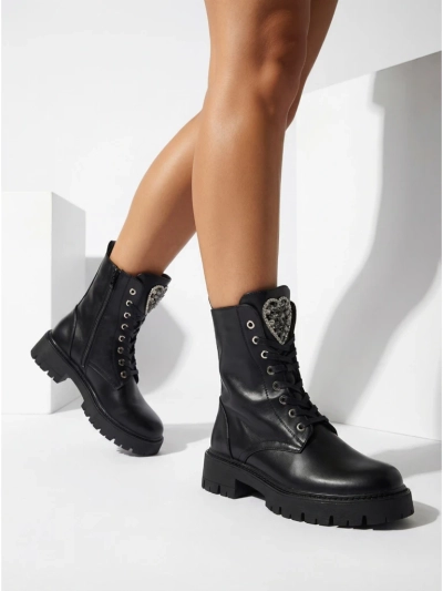 Ženski Gležnarji Luna Črni Usnjeni Elegantni za Jesen