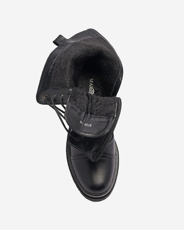 OUTLET Čierne dámske šnurovacie čižmy s perlami Gunny- Obuv