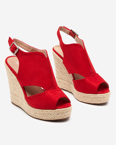 Červené eko semišové dámske klinové sandále Devof - Footwear