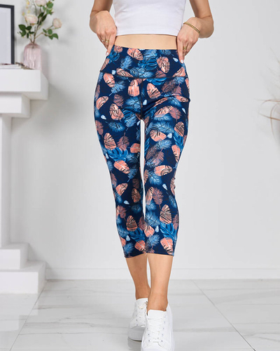 Vzorované dámske tmavomodré 3/4 legíny - Oblečenie