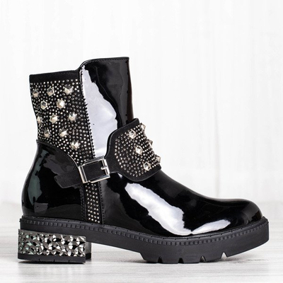 Czarne botki z ozdobami Janet  - Obuwie