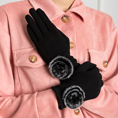 Čierne dámske rukavice s brmbolcom - Príslušenstvo