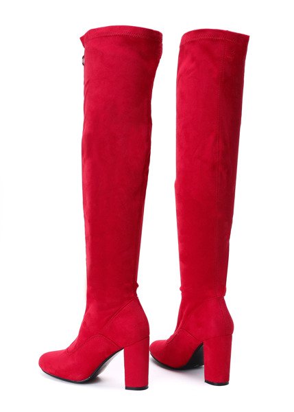 Czerwone kozaki na wysokim słupku Layla - Obuwie