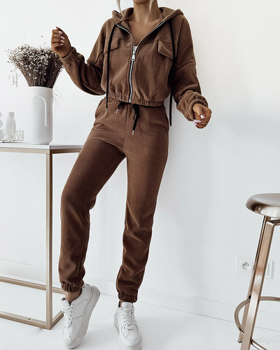 Royalfashion Dámska hnedá pruhovaná športová súprava