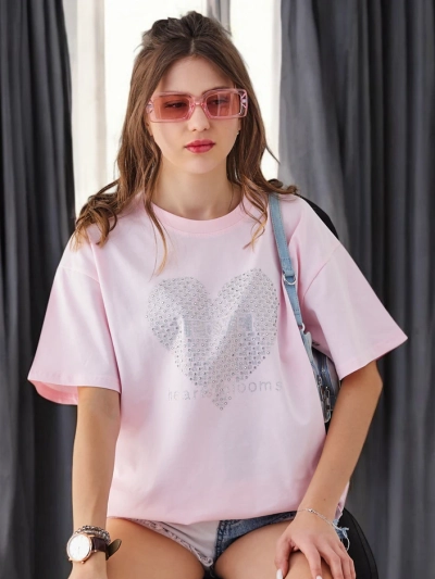 Royalfashion Dámske bavlnené tričko LOVE s kryštálmi