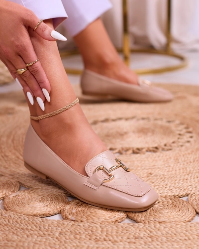 Royalfashion Svetlohnedé dámske prešívané mokasíny so zlatým zdobením Wetifa