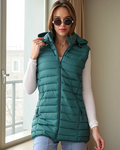 Royalfashion Dámska bezrukávová bunda s odnímateľnou kapucňou