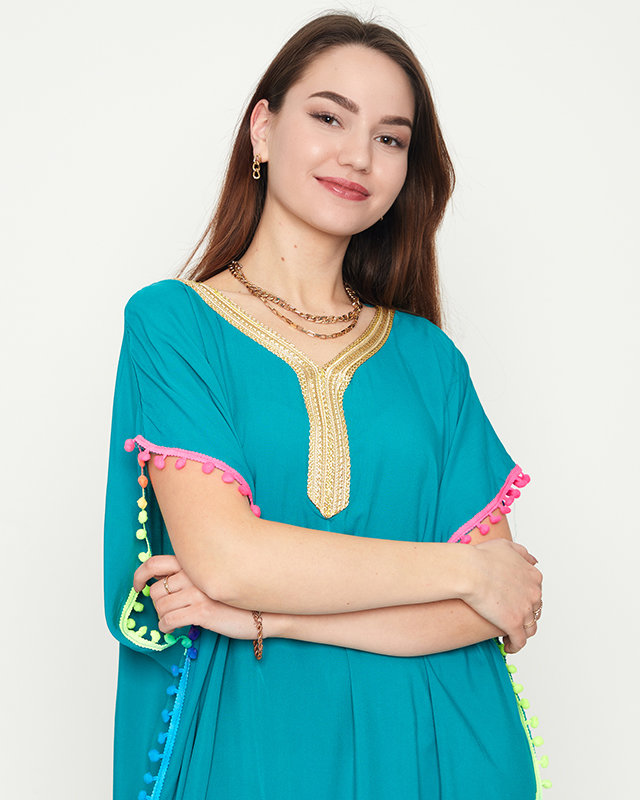 Dámska zelená letná plážová tunika s brmbolcami - Oblečenie