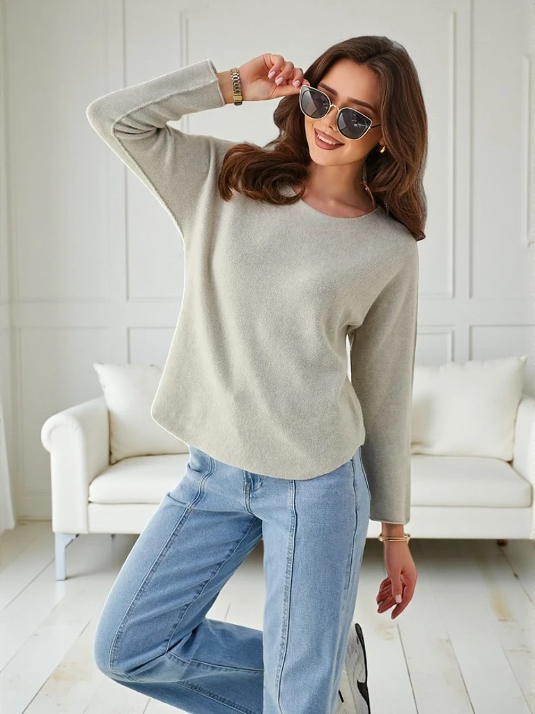 Bluzka Damska Flora Beżowa Tkaninowa Elegancka na Co Dzień