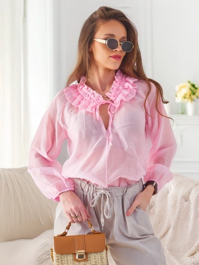 Royalfashion Transparentná dámska košeľa s dekoratívnym golierom