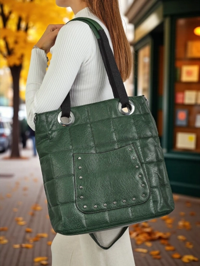 Ženska torba Callista Verde elegantna iz eko usnja, modna zadrga, zelena