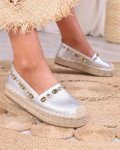 Dámske strieborné espadrilky s kryštálmi Ziennie - Obuv
