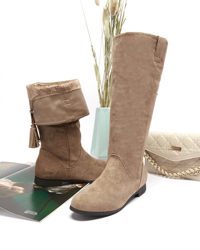 OUTLET Dámske čižmy z eko-semišu v svetlohnedej farbe Ifanell- Obuv