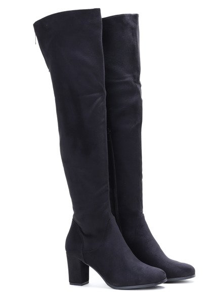 Czarne, długie kozaki na słupku Kenza - Obuwie